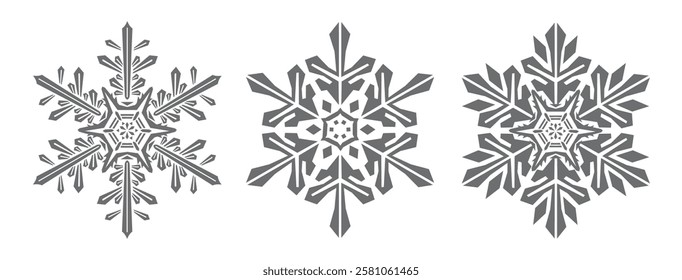 snowflakes three vector templates with transparent background