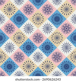 Copos de nieve en azulejos de Ilustración vectorial de patrón geométrico sin fisuras 
