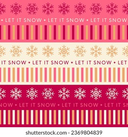 Snowflakes and typography design with seamless striped pattern.