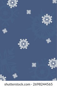 Flocos de neve de vários tamanhos espalhados em um fundo escuro com um estilo limpo e geométrico. O design apresenta padrões intrincados e formas simétricas. Ilustração de vetor de desenhos animados.