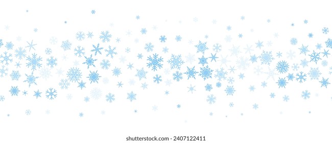 Snowflakes vector background. Winter holiday decor with blue crystal elements. Graphic icy frame isolated on white backdrop