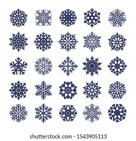 Snowflakes vector collection isolated on white background. Snow icons silhouette, winter, New year and Christmas decoration elements. 