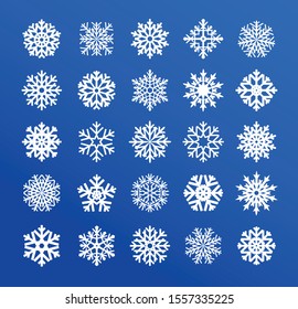 Snowflakes vector collection isolated on white background. Snow icons silhouette, winter, New year and Christmas decoration elements. 