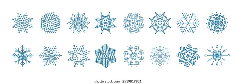  Schneeflocken, Vektorsymbol . Blaue Schneeflocken mit einem Stern. Weihnachtsschmuck .