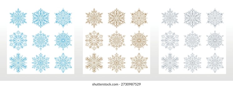 Colección de icono de Vector de copos de nieve. Ornamento coloreado moderno gráfico