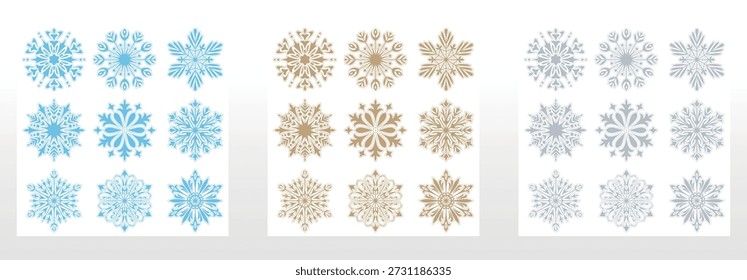Snowflakes vector icon collection. Graphic modern colored ornament