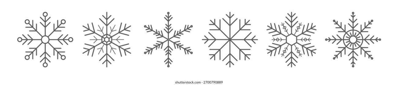 Snowflakes vector icon set, christmas holiday winter snow flat line collection, frost icon.