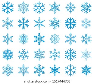 Snowflakes vector icon set on white background