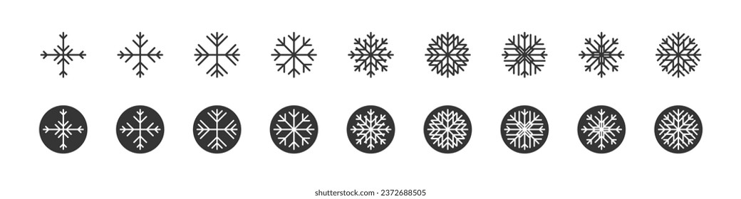 Snowflakes vector icon set. Snowflake outline and circle style icons.