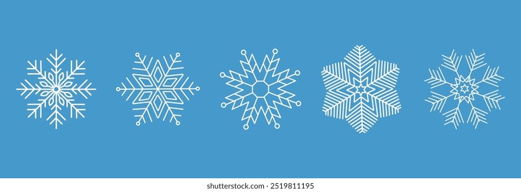 Icono de Vector de copos de nieve . Copos de nieve simples blancos con estrellas. Decoración navideña.
