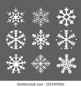 Snowflakes vector icons. element for Christmas, New Year banner, flyers. Organic and geometric ice set. isolated on gray background