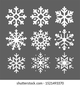Snowflakes vector icons. element for Christmas, New Year banner, flyers. Organic and geometric ice set. isolated on gray background