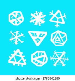 Snowflakes vector illustration set. Collection of snowflakes of different shapes. Simple shapes like cut out of paper. Decorative elements for the design of New Year and Christmas cards, banners.