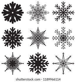 Snowflakes vector illustration set, isolated elements on white background. Design, concept, hexagon, geometry. Template for winter illustrations.
