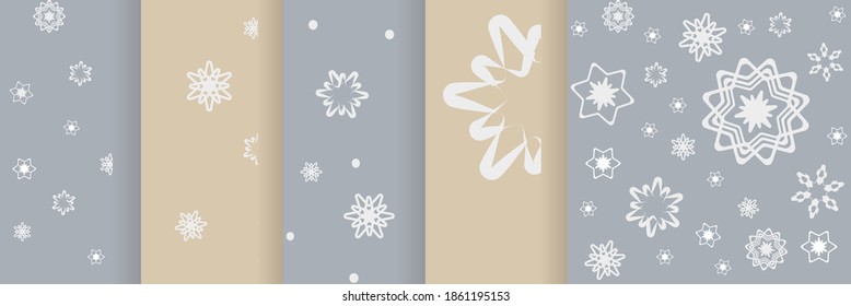 snowflakes vector patterns. snowflakes on a gray and beige background. Suitable for creating winter, holiday, New Year, Christmas textiles, backgrounds, cards, posters