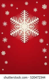 Snowflakes Vector Red Postcard with Copy Space