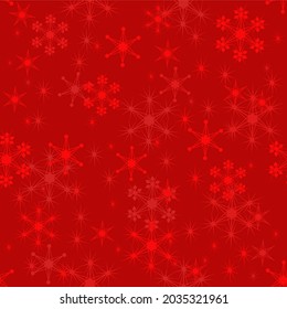 Snowflakes vector seamless pattern. Bright red Christmas and New Year background texture with snow. Winter holidays theme. Vintage style. creative design of decor, printing, packaging, fabric