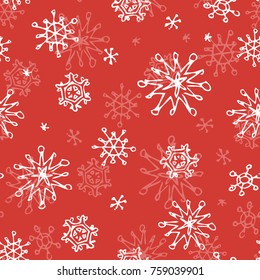 Snowflakes vector seamless pattern. Drawing snow flakes background. Winter print