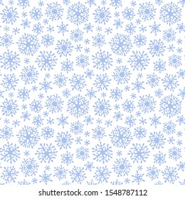Snowflakes vector seamless pattern. Snowfall christmas repeat backdrop.  