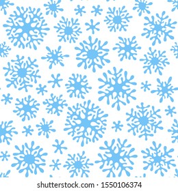 Snowflakes vector seamless pattern. Snowfall christmas repeat backdrop.  