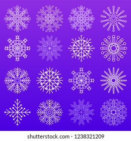 Snowflakes vector set. Vector pack of snowflakes design templates. Winter decoration elements