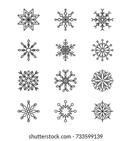 Snowflakes, vector set of twelve pieces.