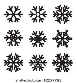 Schneeflocken, Vektorset. Wintersammlung von Pfosten-Symbolen Kaltes Wetter Schneefall Schilder Niedrige Temperatur, Frost, Gefriervektorgrafik. Gefriertechnik. Neujahr, Weihnachtszeit. Flache Web-Symbole.