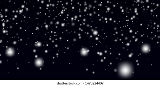 Snowflakes in vector. Snow abstract texture on black background.