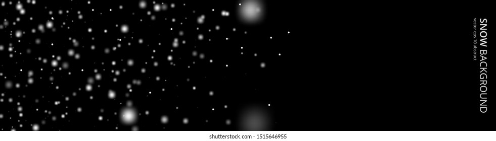 Snowflakes in vector. Snow abstract texture on black background.