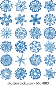 Snowflakes vectors icon set and design elements. Fully editable, easy color change.