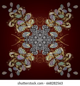 Snowflakes with watercolor effect. Textile print for bed linen, jacket, package design, fabric and fashion concepts. Vector background. Abstract golden snowflakes design.