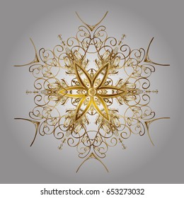 Snowflakes with watercolor effect. Vector background. Textile print for bed linen, jacket, package design, fabric and fashion concepts. Abstract golden snowflakes design.