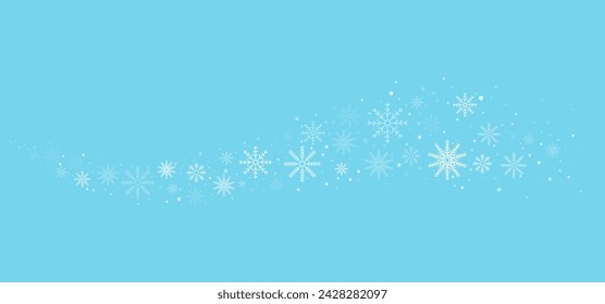 Onda de copos de nieve sobre fondo azul