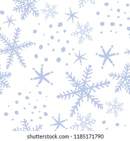 Snowflakes, white background. Abstract vector seamless pattern. Winter holiday xmas illustration. Cute season design print. Nature. Graphic sketch style