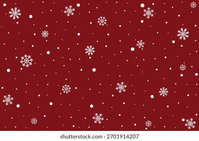 Flocos de neve e neve branca caindo sobre fundo vermelho, padrão de papel de embrulho de presente de Natal.