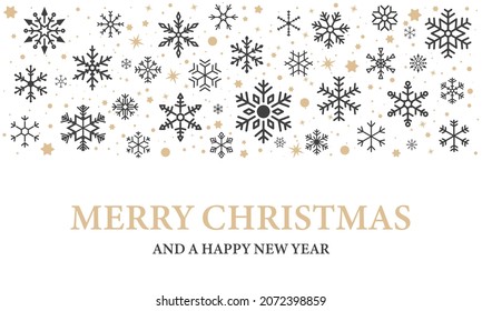 Snowflakes. Winter abstract background. New Year, Christmas. Decorative winter background with snowflakes, snow, stars, design elements