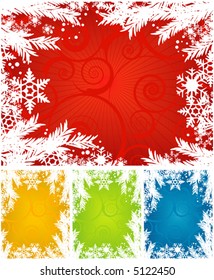 Snowflakes Winter Background in 4 different colors. Snowflakes on separate layer. Flexible, easy-edit file