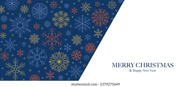 Copos de nieve. Fondo invernal con borde de copos de nieve. Fondo de Navidad para la tarjeta de felicitación. Ilustración del vector