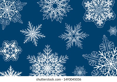 Schneeflocken Winterhintergrund, Weihnachtsschneeflocken, Vektormuster.