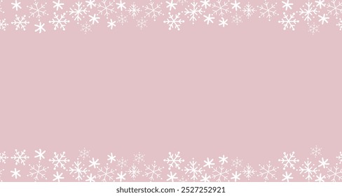 Flocos de neve inverno Fundo. Borda Perfeita. Quadro. Ilustração vetorial no plano de fundo rosa