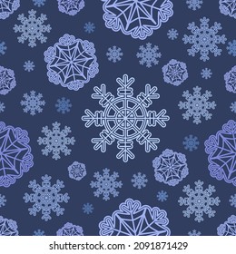 Snowflakes. Winter background, seamless template. Design for New Year website, textiles