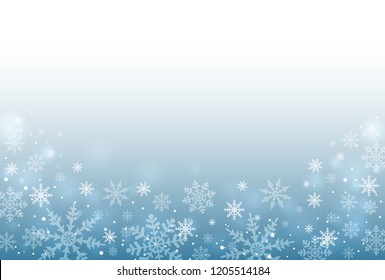 Los copos de nieve de fondo de invierno. Ilustración vectorial.