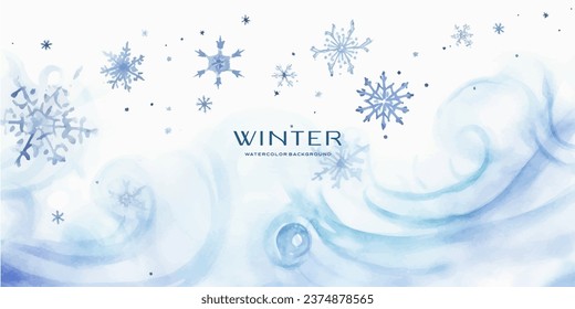 snowflakes and winter blizzards for your text in vintage watercolor style. Vector holiday illustration