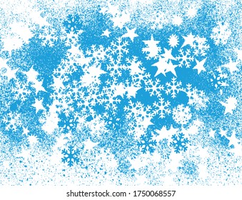 Copos de nieve fondo azul invernal. Ilustraciones dibujadas a mano.