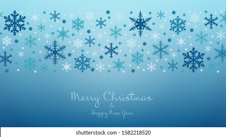 Snowflakes winter blue background. Merry Christmas and Happy New Year. Video backdrop, invitation or greeting card. Vector holiday template.
