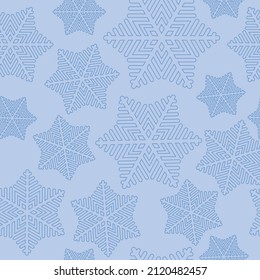 Snowflakes winter Christmas, New Year vector seamless pattern on blue background.