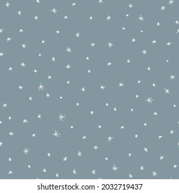 Snowflakes winter Christmas seamless pattern. Snowfall. Vector hand-drawn abstract background in simple cartoon scandinavian style. Digital paper. Pastel palette