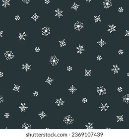 Snowflakes winter Christmas seamless pattern. Snowfall. Vector hand-drawn abstract background in simple cartoon scandinavian style. Digital paper