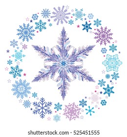 Snowflakes. Winter design of snowflakes, isolated on white, vector illustration