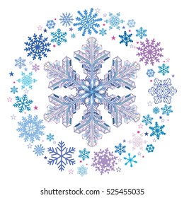 Snowflakes. Winter design of snowflakes, isolated on white, vector illustration